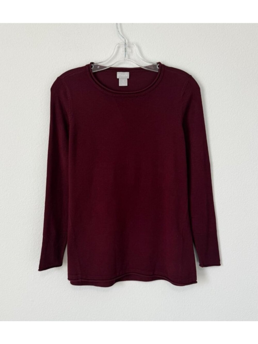 Chico's Long Sleeve Crew Neck Burgundy Pullover Sweater Women's Size 0 (S)